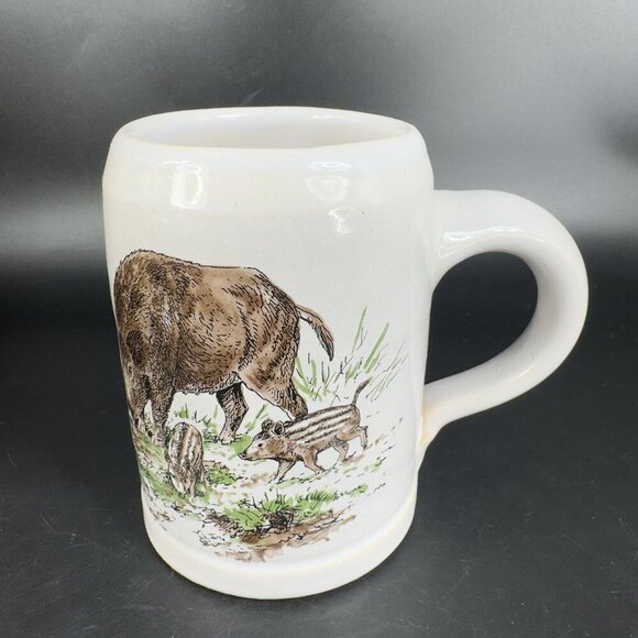 Vintage West Germany Stoneware Pottery Large Coffee Mug Cup Wild Board Scene VTG - Picture 15 of 15